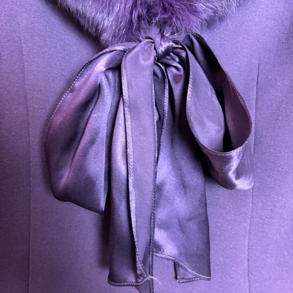 Adrianna Papell Womens 10 Purple Fur Trim Bow Blazer Jacket Glam Chic Holiday - Picture 4 of 14